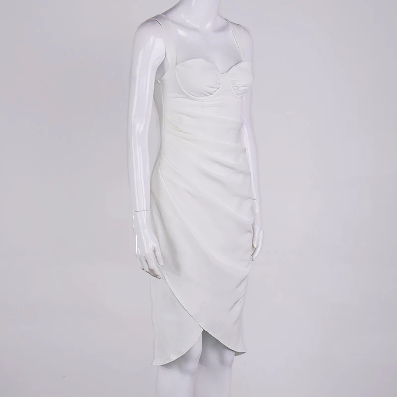 NewAsia White Party Dress Women Summer Sleeveless Underwire Sweetheart Neckline Sexy Dress Side Split Ruched Midi Vestidos