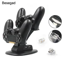 Besegad двойная зарядная док-станция Подставка поддержка с 4 адаптером два usb порта для sony Playstation 4 PS4 беспроводной контроллер