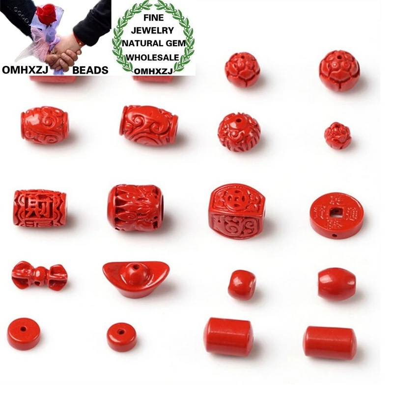 

OMHXZJ Wholesale ZB614 DIY Jewelry Making Accessories Findings Components Bracelet Necklace Natural Stone Cinnabar Round Beads