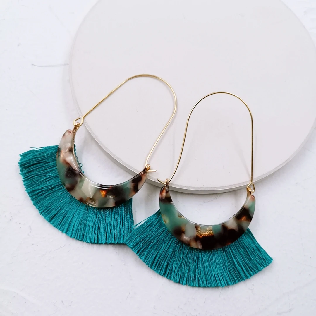Peacock blue Серьги с акриловым узором и кисточками для женщин, модные ювелирные изделия, Boho корейские Висячие серьги, аксессуары для женщин ZA Pendientes Mujer - Окраска металла: Peacock blue