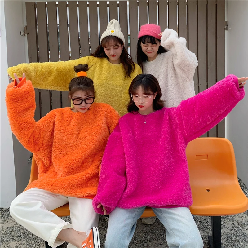 Pullover Autumn Plush Oversized Hoodie Dress Sweatshirt Women Top Loose Long Winter Ladies Female | Женская одежда