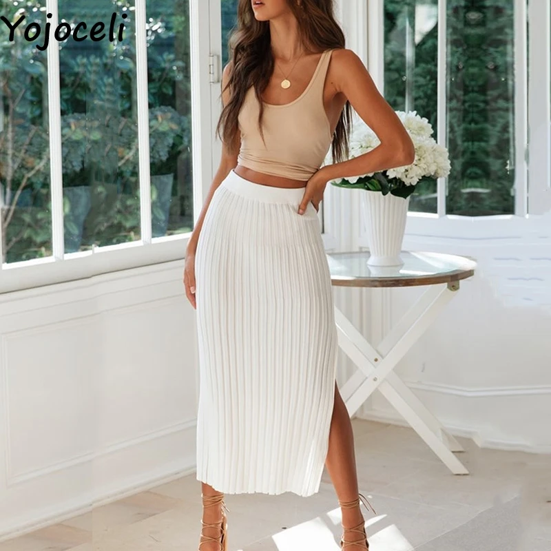 Yojoceli Сексуальная bodycon Сплит карандаш юбки женские осень Вязаная теплая длинная юбка с завышенной талией на зиму с юбкой на осень-зиму, с подошвой