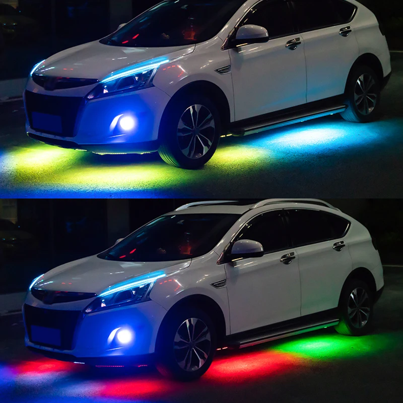 Emitting Color : Flowing 60X2 150X2 Ambient Lights 4PCS 12V IP65 Bluetooth App Control Flowing Color RGB Strip Under Car 90 120cm Tube Underglow Underbody System Neon Light Undercar Glow Emitting Color : Flowing 60X2 150X2 Ambient Lights 4PCS 12V IP65 Bluetooth App Control Flowing Color RGB Strip Under Car 90 120cm Tube Underglow Underbody System Neon Light Undercar Glow