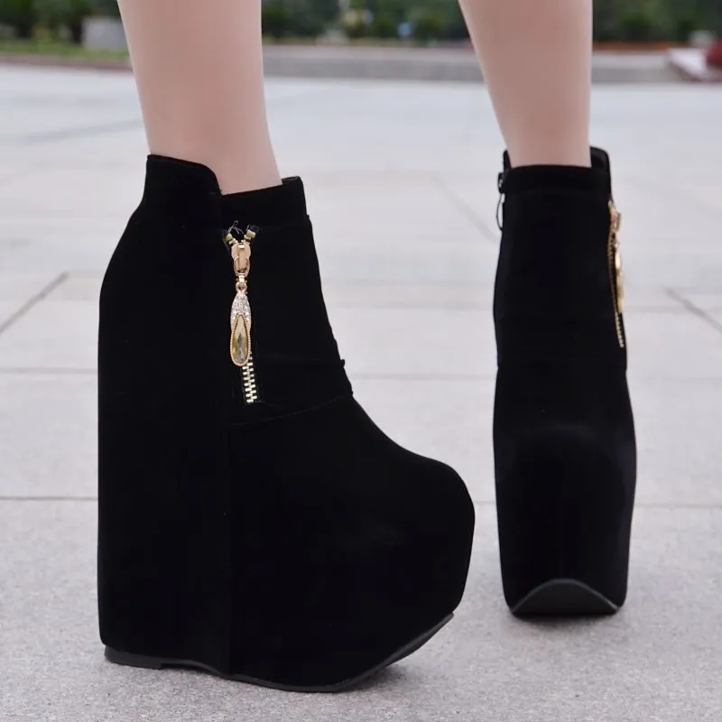 Обувь на платформе в стиле «Мартенс» на высоком каблуке, туфли на высоком каблуке 17 см; ботинки черного цвета женские ботинки, обувь