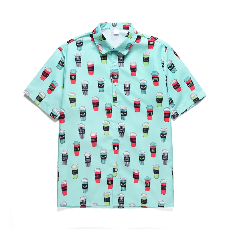 Гавайская Мужская рубашка Aloha, летняя одежда, Camisa Havaiana, рубашки с принтом тропических растений, короткий рукав, Мужская пляжная одежда - Цвет: 10 cup