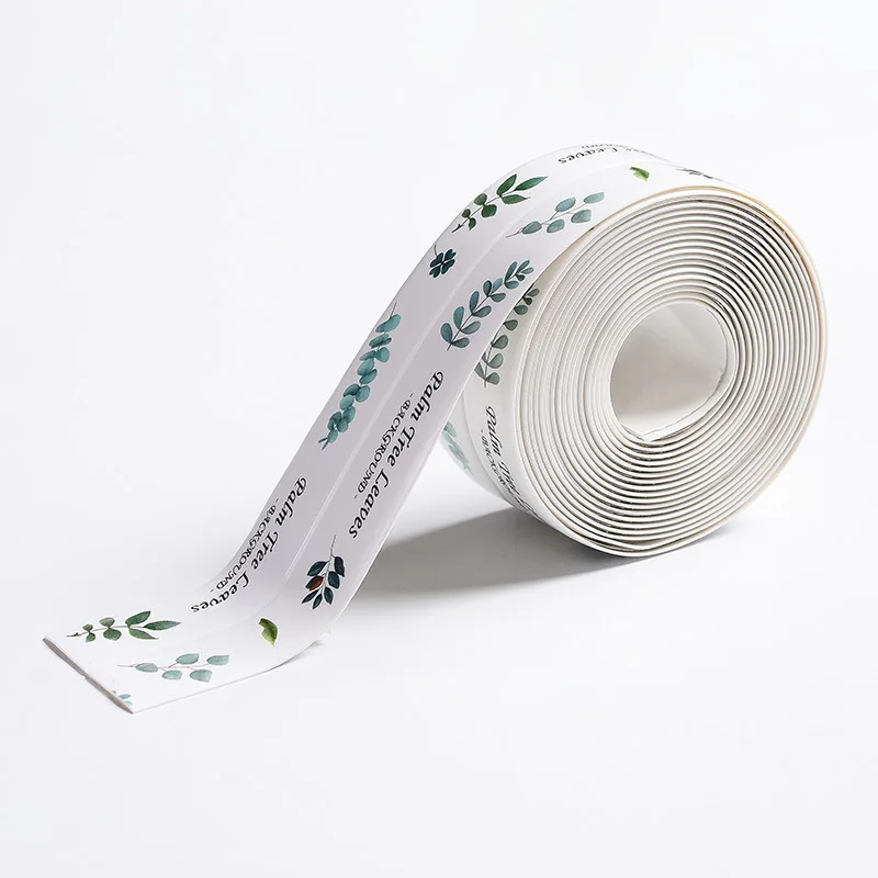 White Leaves 3,8 см x 320 см кухонная раковина ванная комната уплотнительная лента прозрачная пвх настенная Угловая Ванная комната Туалет зазор полосы плесени линии наклейки - Цвет: White Leaves