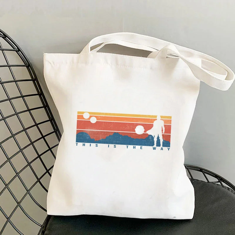 

2021 Shopper This is the Way Retro Printed Tote Bag women Harajuku shopper handbag girl Shoulder shopping bag Lady Canvas Bag