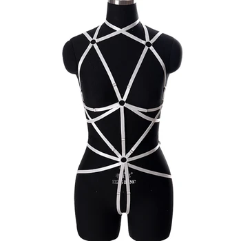 

White Harness Set Punk Goth Pole Dance Harness Bra Full Body Bondage Sexy Lingerie Body Cage Party Dance Festival Rave for Women