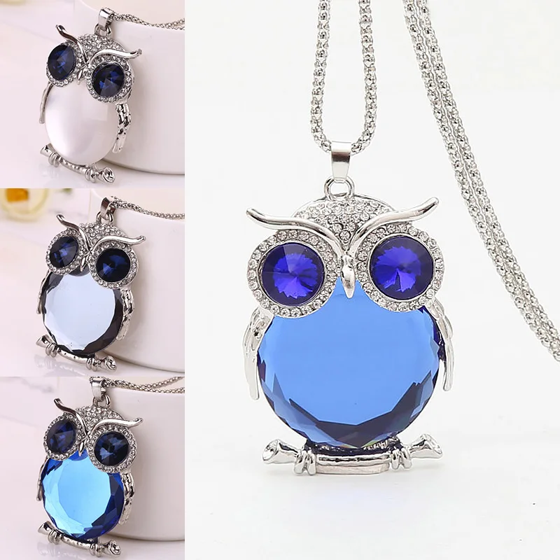 Crystal Owl Pendant Necklace Design Rhinestones For Women Sweater Long women Animal Clothing Accessories | Украшения и аксессуары