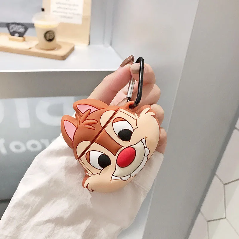 3D мультфильм милый белка силиконовый мягкий наушник чехол для AirPods 1 2 Bluetooth гарнитура зарядная коробка защитный чехол с крюком