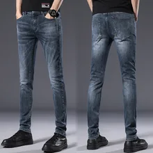 Men's Jeans 2021 Spring Autumn New Fashion Business Casual Elastic Brand Trousers Jeans Youth Slim Regular Denim Male Pants