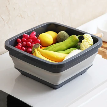 

Foldable Food Strainers Collapsible Dish Tub Portable Washing Basin Washtub Vegetable Fruits Sink Draining Basket for Kitchen