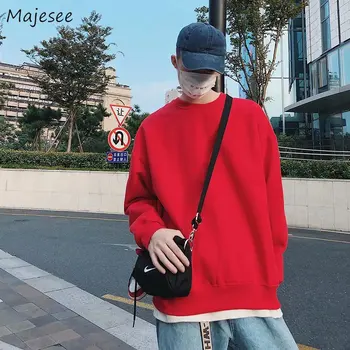 

Hoodies Men O-Neck Loose Korean Style Harajuku Spring Autumn Couples Streetwewear Mens Clothing Trendy Solid Hoodie Casual Chic