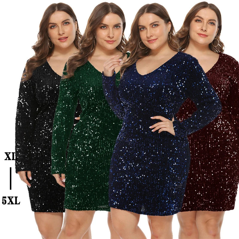 Женское платье с блестками и открытыми плечами размеры до 5xl | Женская одежда