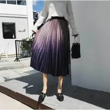 Градиентная бархатная длинная юбка миди Женская мода осень зима винтажная элегантная эластичная высокая талия плиссированная юбка женская