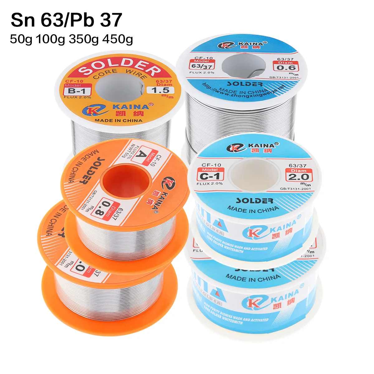 63/37 50g 100g flujo 2.0% de alta pureza Alambre de soldadura sin necesidad de limpiar colofonia de fundido núcleo de soldadura de estaño-plomo Alambre de estaño 0,6/0,8/1/1, 2/1, 5/2 0mm