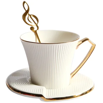

Nordic Gold Rim Coffee Mugs and Saucer Ceramic Creative Tea Cups Sets Gold Handle Spoon Japanese Fincan Porcelain Cups AC50CK