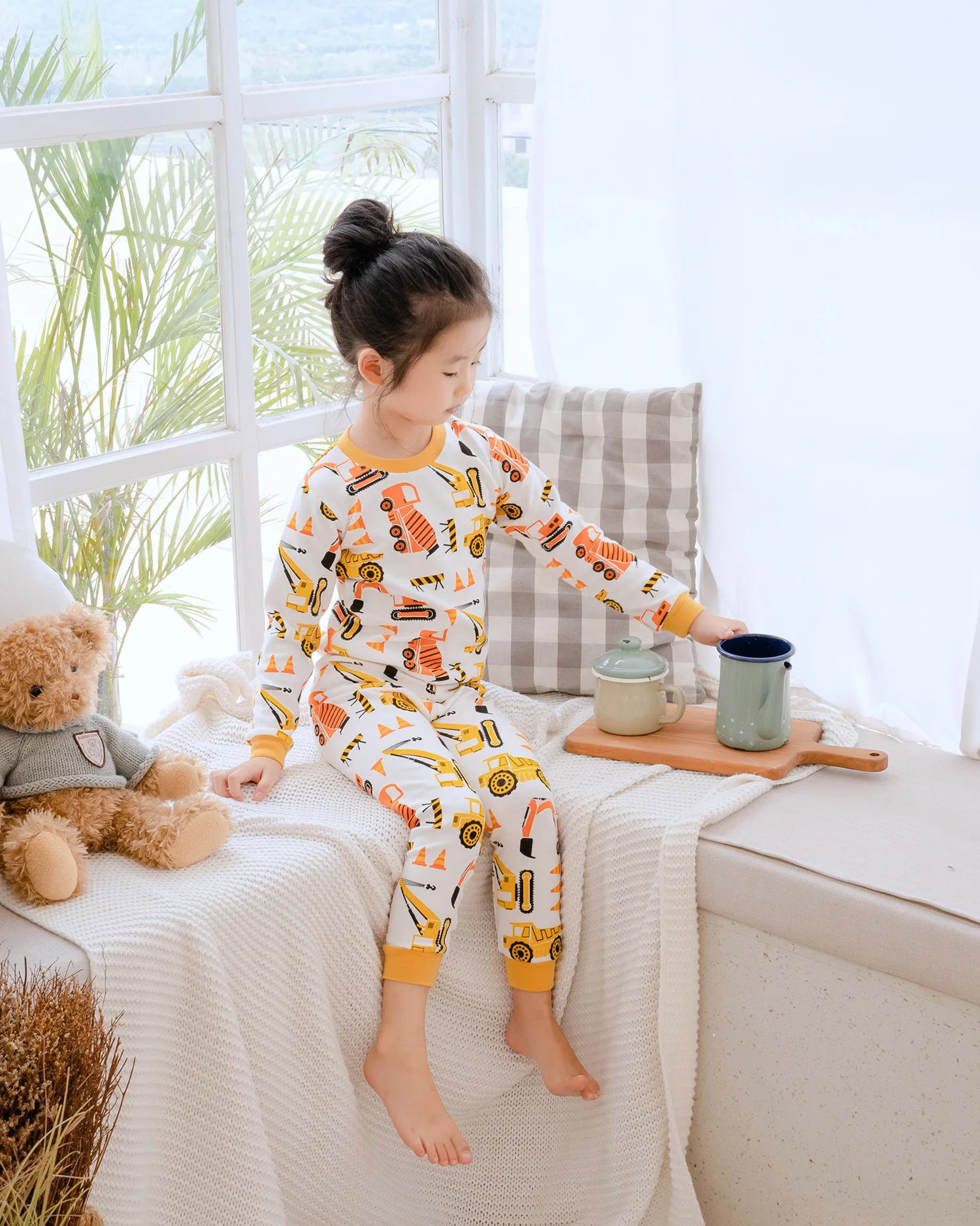 Новинка; модный детский домашний костюм с единорогом и динозавром из мультфильма в Корейском стиле; детские пижамы из чистого хлопка; нижнее белье унисекс