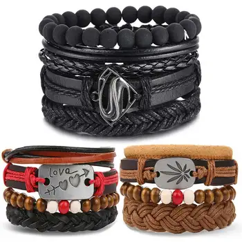 

IFMIA Vintage Beads Multilayer Leather Bracelets for Men Male 2020 New Braided Handmade Rope Wrap Bracelet Fashion Jewelry Gifts
