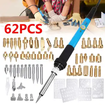

62Pcs 60W Electric Soldering Iron Wood Burning Pen Tip Kit Pyrography Craft Tool for Woodworking Soldering Metal Work Craft