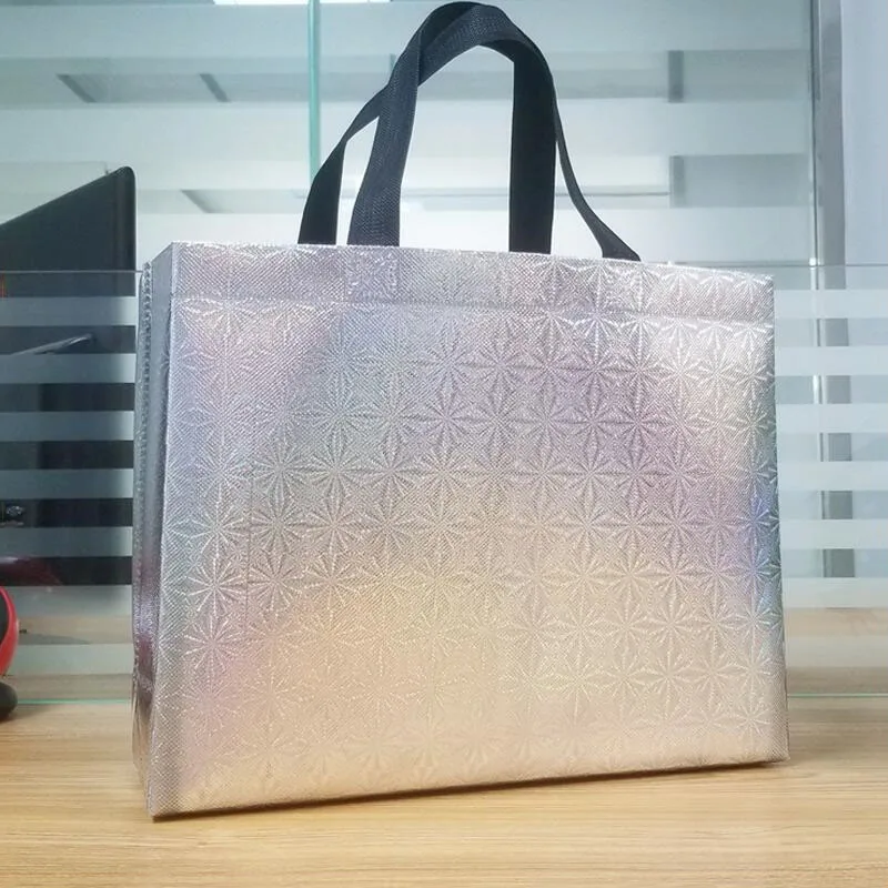 

10Pcs Large Size Nobel Silver Gift Bag For Wedding/Christmas Packaging, Custom Handle Bags Non-woven Gift Bag with Handles 10/30