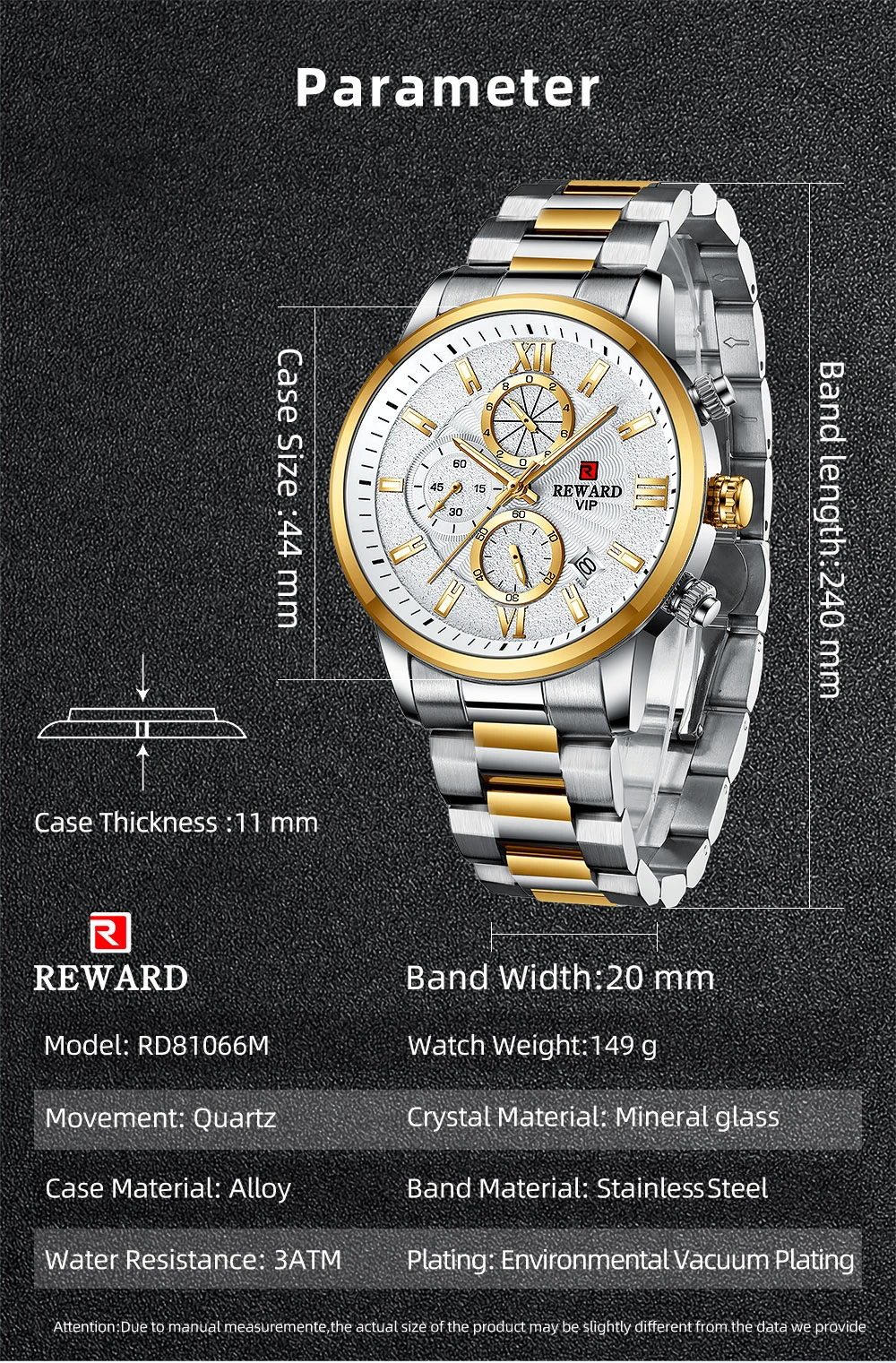 REWARD New Mens Watches Automatic Date Waterproof Clock Stainless Steel Chronograph Top Brand Men Sport Quartz Wrist Watch