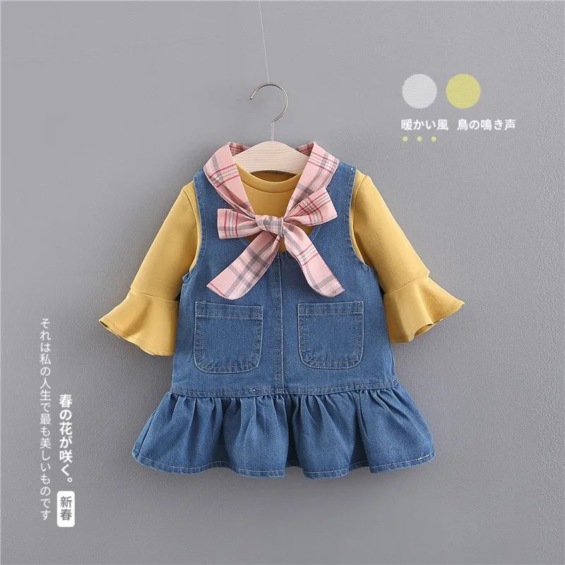 

0-1-Year-Old 4 Female Spring 3 Girls 2 Baby Set Denim Skirt Autumn Clothing Korean-style Infant Pleated 6 Months 9