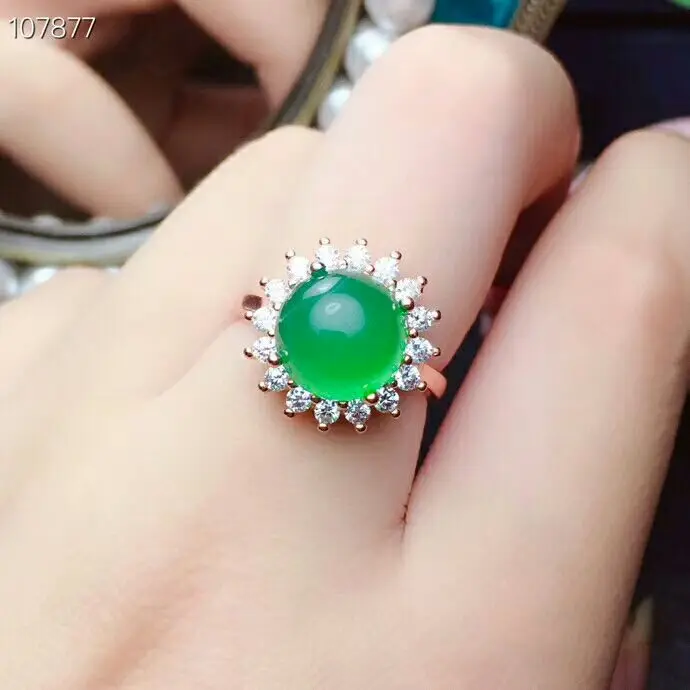 MeiBaPJ натуральный халцедон драгоценный камень серьги кольцо ожерелье для женщин Настоящее серебро 925 проба зеленый камень свадебный ювелирный набор