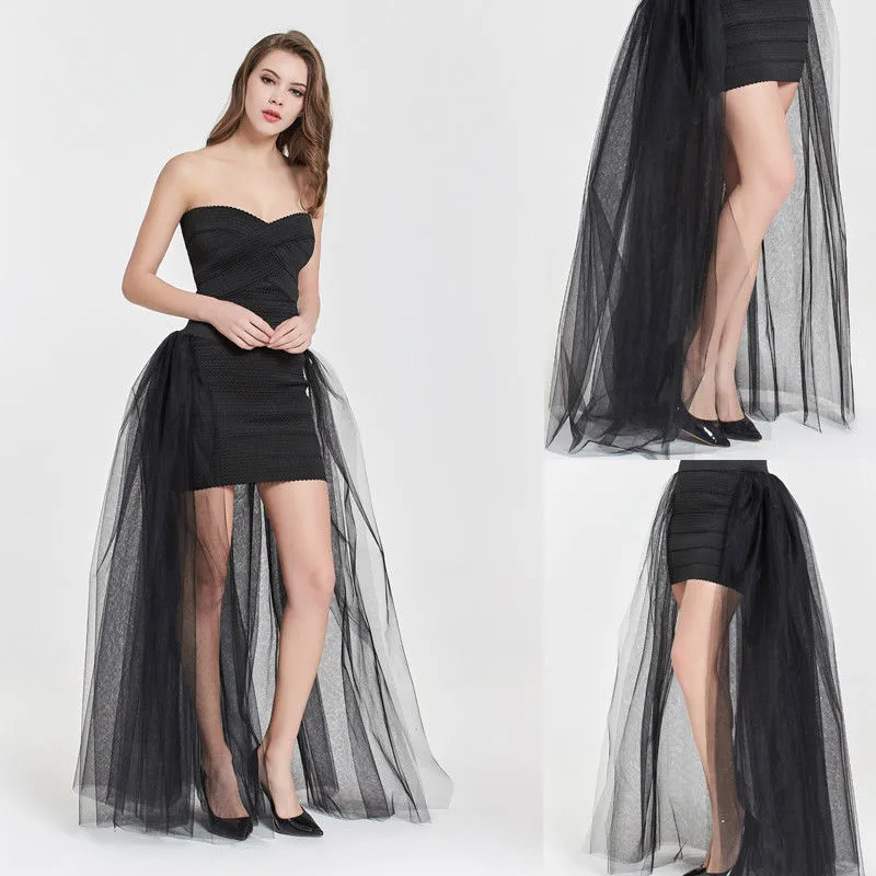 4 Layers 100cm Long Women Tulle Lace Solid Skirts Wedding Bridal Skirt Ball Gown TUTU Skirt - Цвет: Черный