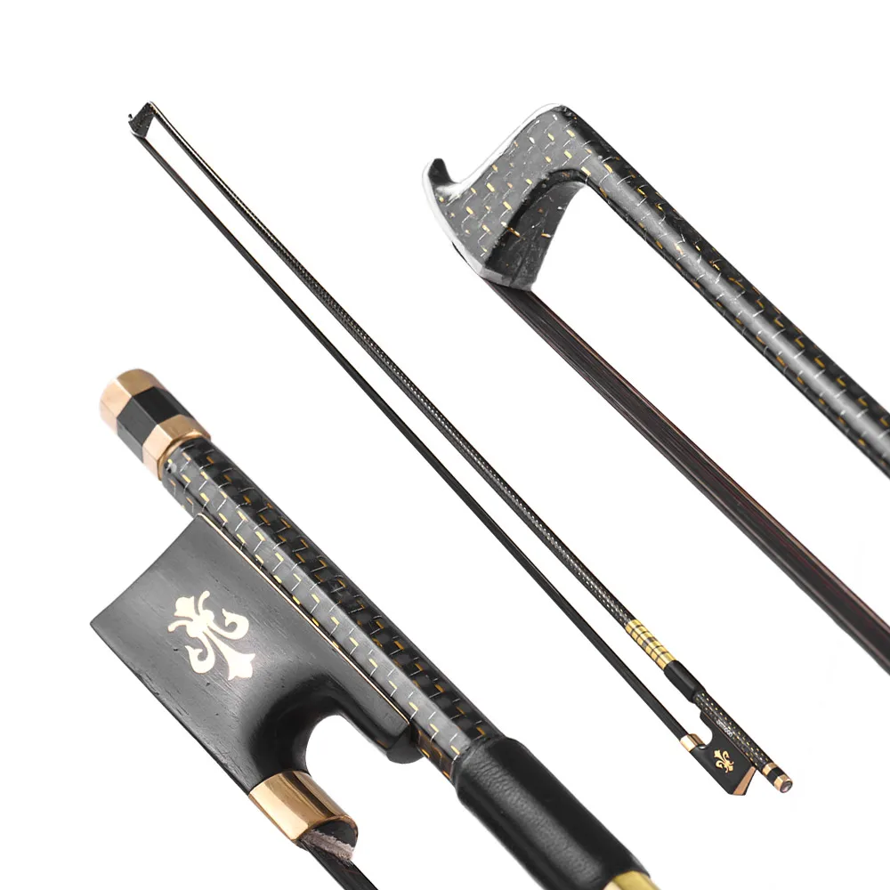 ammoon 4/4 Violin Fiddle Bow Well Balanced Golden Braided Carbon Fiber Round Stick Ebony Frog AAA Mongolia Black Horsehair