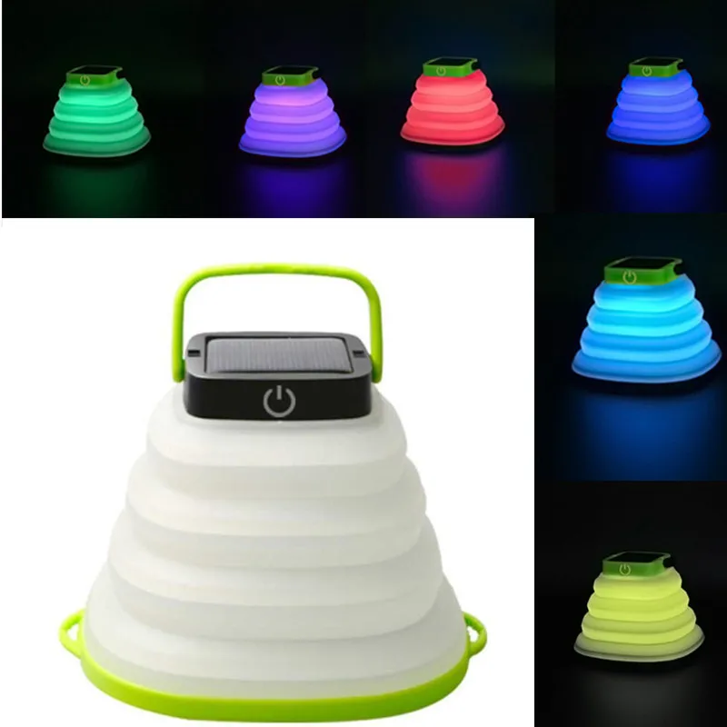 green colorful light Складная солнечная лампа, водонепроницаемая, портативная, перезаряжаемая, для улицы, кемпинга, лампа для помещений, красочный ночной светильник, складной фонарь, светильник s - Мощность в ваттах: green colorful light