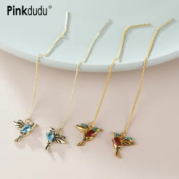 

Pinkdudu Simple Long Gold Chain Animal Dangle Earrings Vintage Red Blue Crystal Bird Drop Earrings Jewelry for Women OG084