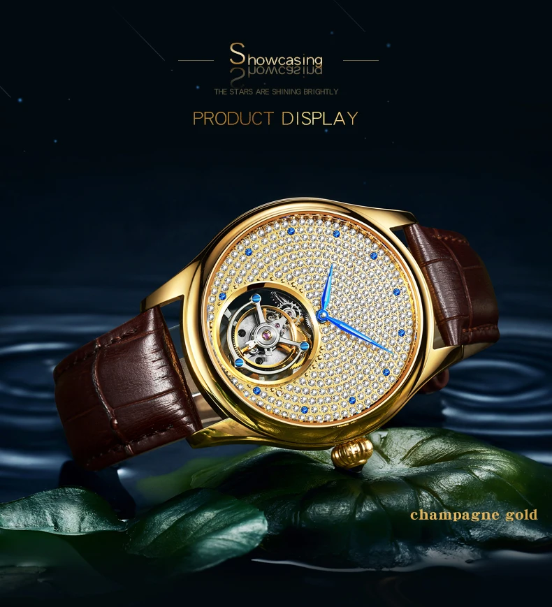 Реальные Tourbillon Механический ручной взвод сапфир Для мужчин s часы Топ бренд, роскошные ювелирные изделия из чистого Стразы Для мужчин из розового золота Relogio Masculino