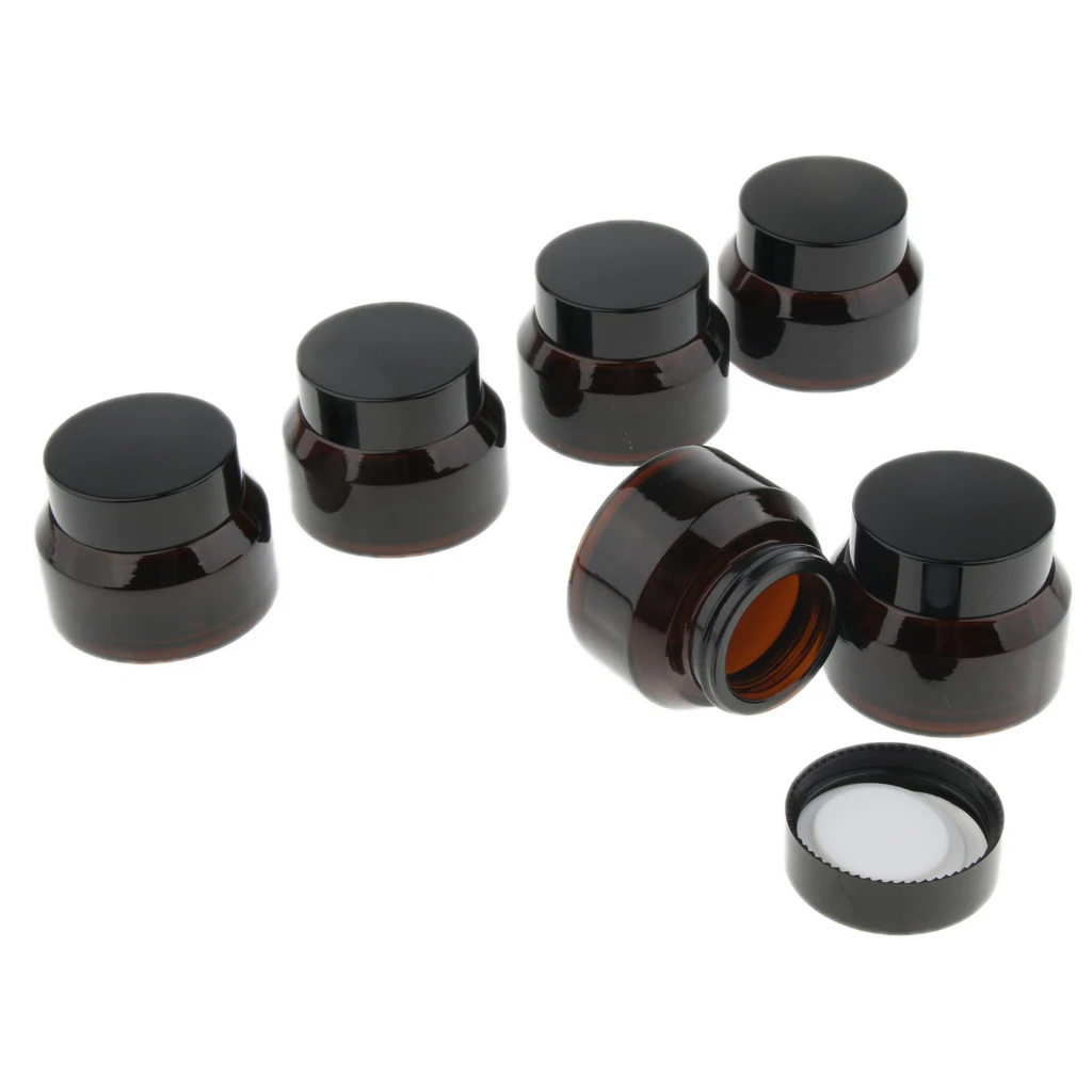 6pcs Premium Quality Glass Makeup Cream Lip Balm Container Jar Nail Art Pot with Screw Lids Dark Brown