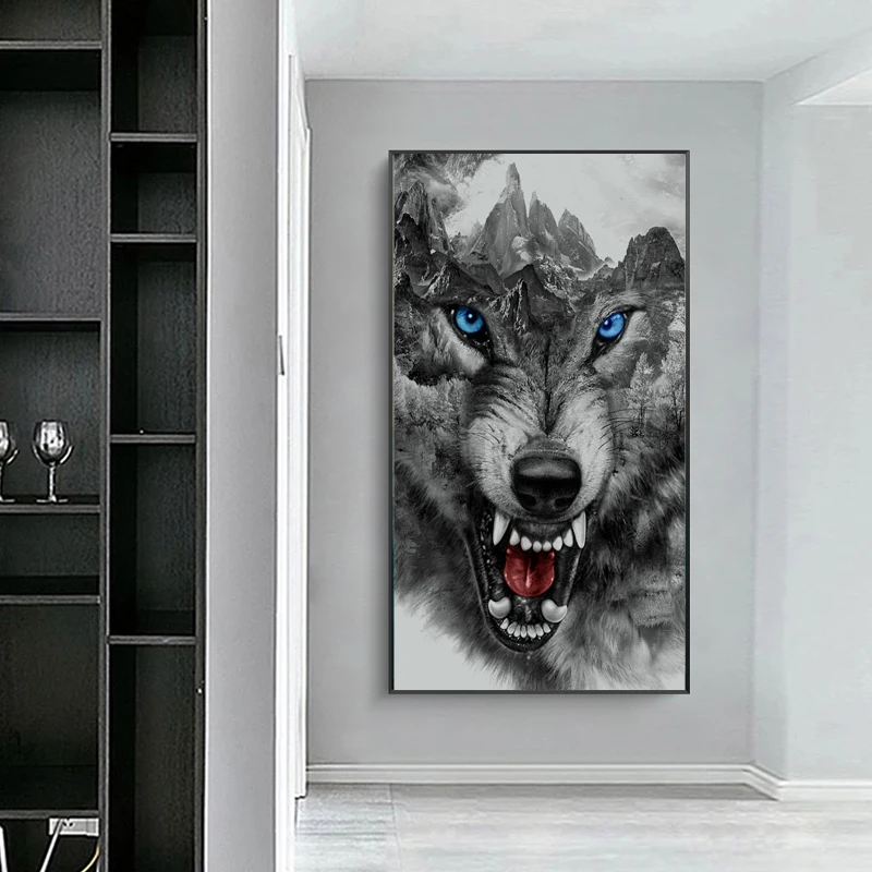 Angry Wolf черно-белые постеры и принты абстрактная картина с рисунком животных на