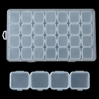 

Stackable Plastic Storage Jewelry Box 28 Grid Home Ring Earrings Storage Case