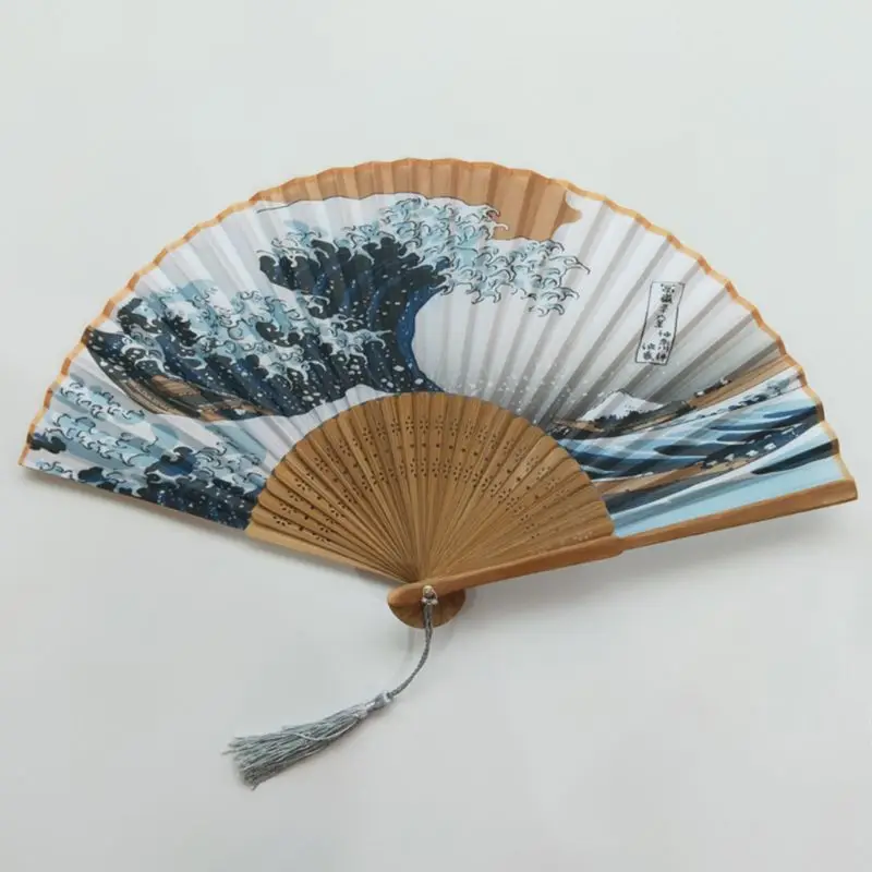 Шелковый ручной вентилятор крепление Fuji Kanagawa волны Японский складной веер Карманный вентилятор Свадебная вечеринка украшения подарки украшение стены дома