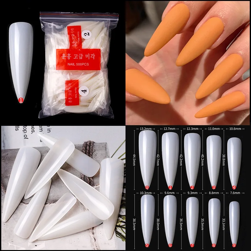 

A Bag of 500 Fake Nails 10 Sizes Nail Salon Nail Extension Cover Coffin Fake Nails Natural Non-marking Manicure Tools