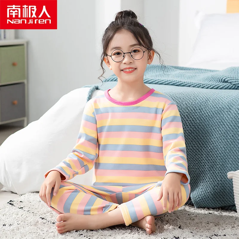 

nanjiren kid clothes children warm pajama suit set Velvet milk shreds warm baby suit casual comfortable breathable pajamas 1F
