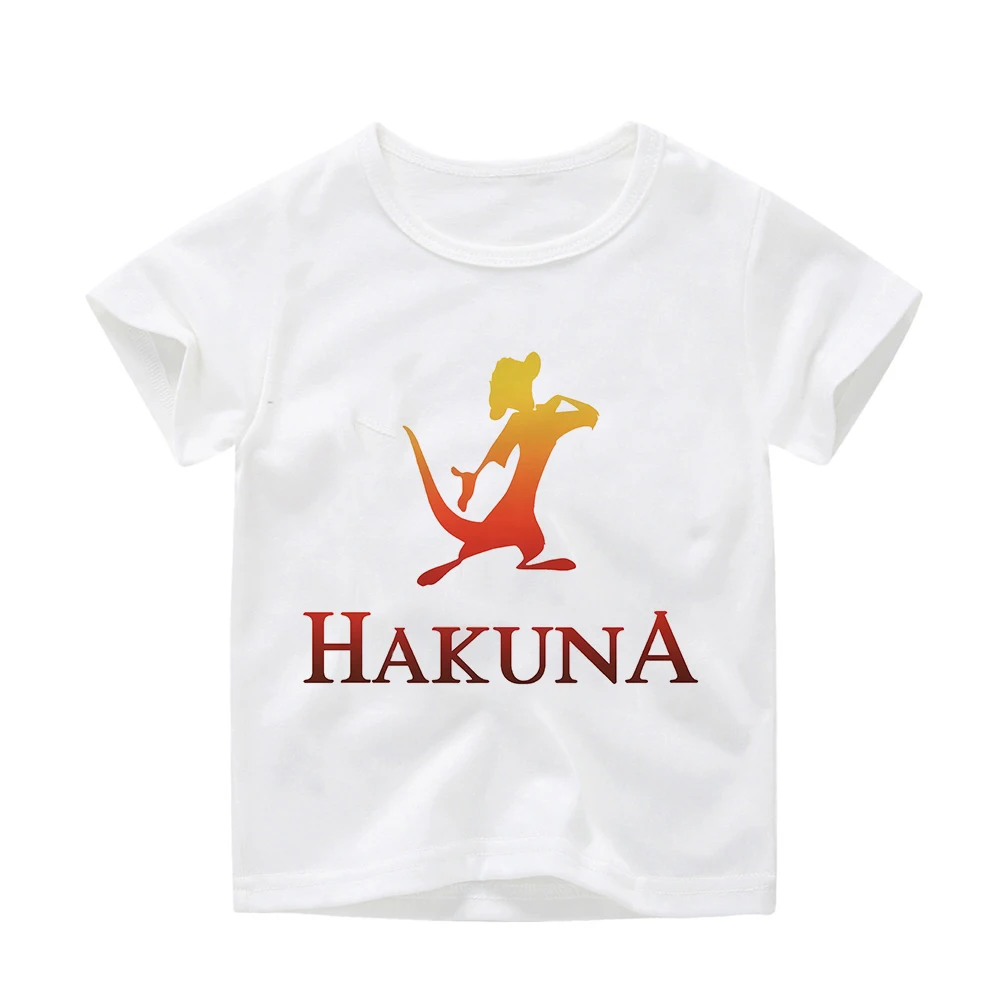 HAKUNA MATATA/Забавные футболки для мальчиков с принтом животных топы для девочек от 2 до 12 лет, забавная футболка для малышей с изображением короля льва детская футболка, T-shirts.dHKP321