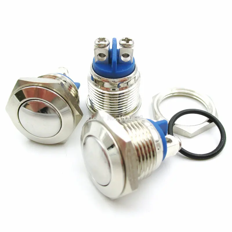 

16mm Metal Push Button Switch IP67 Waterproof Nickel plated brass press button Self-reset 1NO High/Flat/Shape Round Momentary