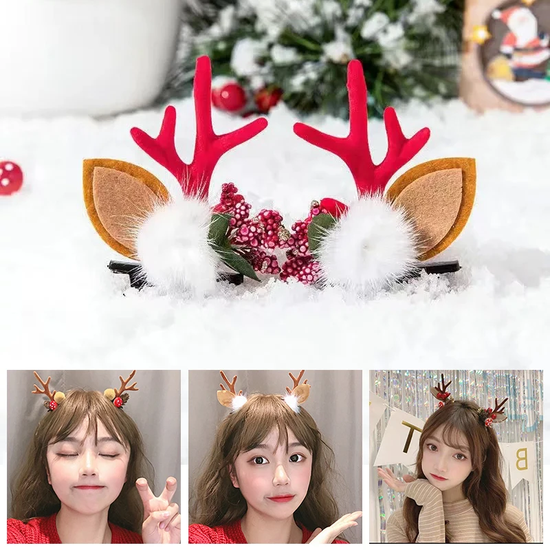 

1Pairs Cute Elk Hair Clip Girls Hairpin Christmas Costume Antlers Hair Accessory New Year Party Xmas Decorations