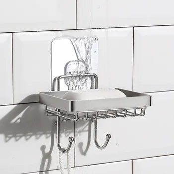 

Soap Dish Holder for Bathroom with Hook Bar Soap Holder 304 Stainless Steel Wall Mounted Soap Drainer Adhesive XH8Z