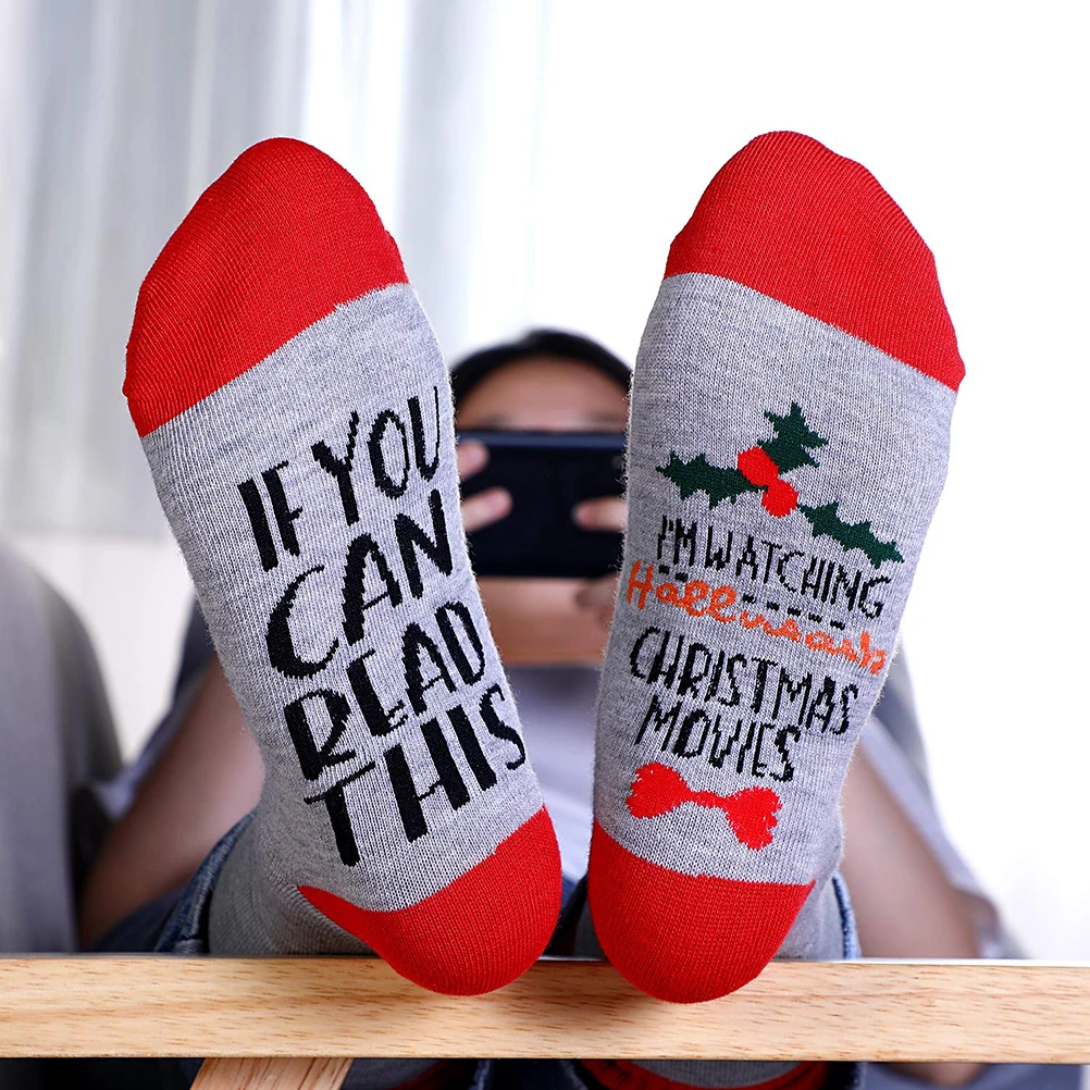YOOAP носки унисекс, новинка, не беспокоить, я играю, принт забавные буквы, носки, если вы можете прочесть эти забавные носки для мужчин и женщин - Цвет: Red Christmas LONG T