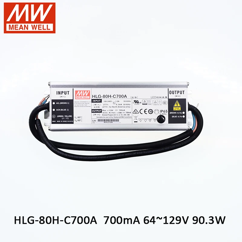 Источник питания для светодиодов MEAN WELL HLG-80H-C700A 64-129 в мА 90 Вт водонепроницаемый IP65