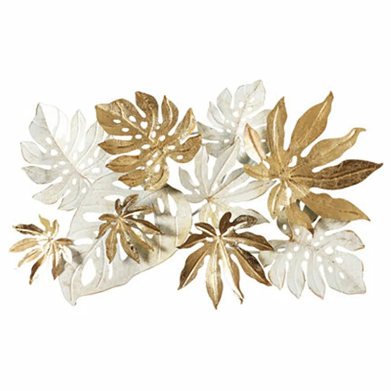 

European Style Wrought Iron Goldleaf Leaf Wall Decoration Three-Dimensional Porch Wall Hanging Home Decor Living Room A433