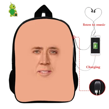 

Mochila Nicolas Cage Face Backpack USB Charge School Bookbags for Teenage Boy Girls Multifunction Laptop Backpack Travel Bags
