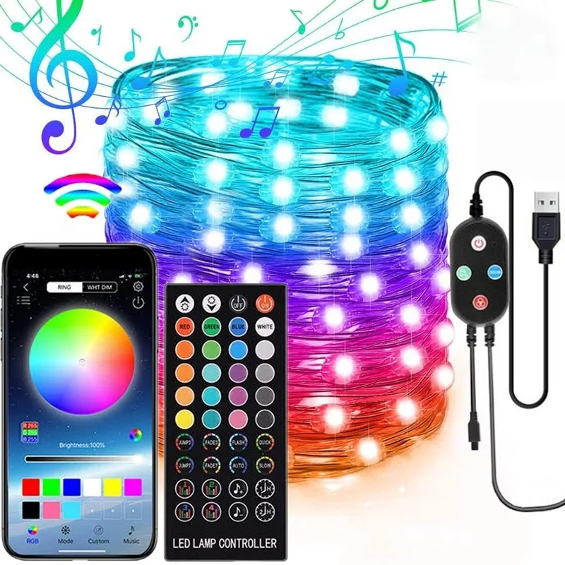 

Christmas Tree Decoration LED Lights Smart Bluetooth Personalized String Lights Customized App+IR Remote Control Lights Dropship