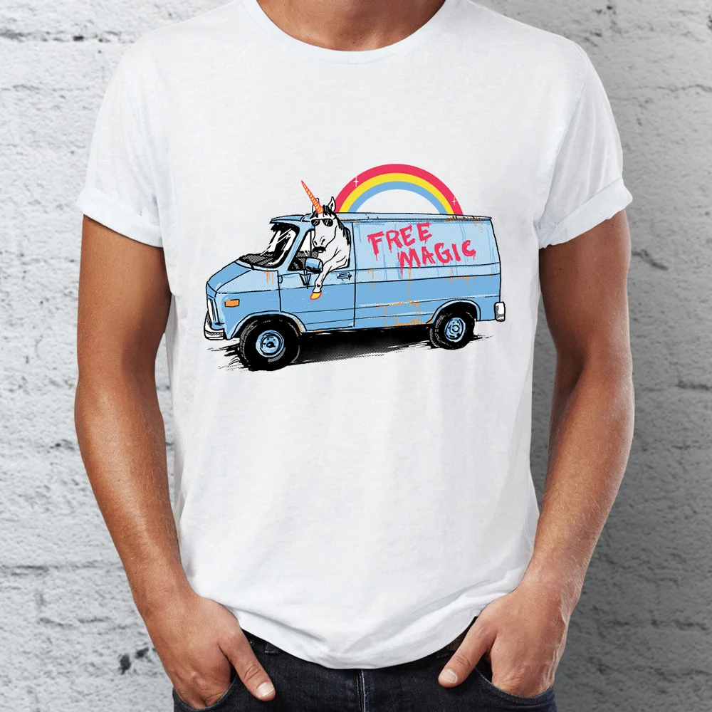 

Men's T Shirt Awesome Unicorn Selling Free Magic From A Van Funny Artsy Tee