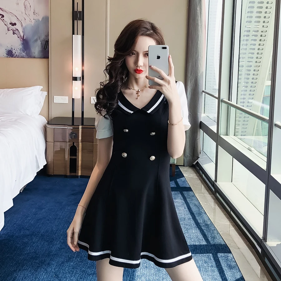 

White Black Patchork V-neck Short Sleeve Striped Casual Elegant Mini Dresses for Party Night Club Office Lady Korean Style